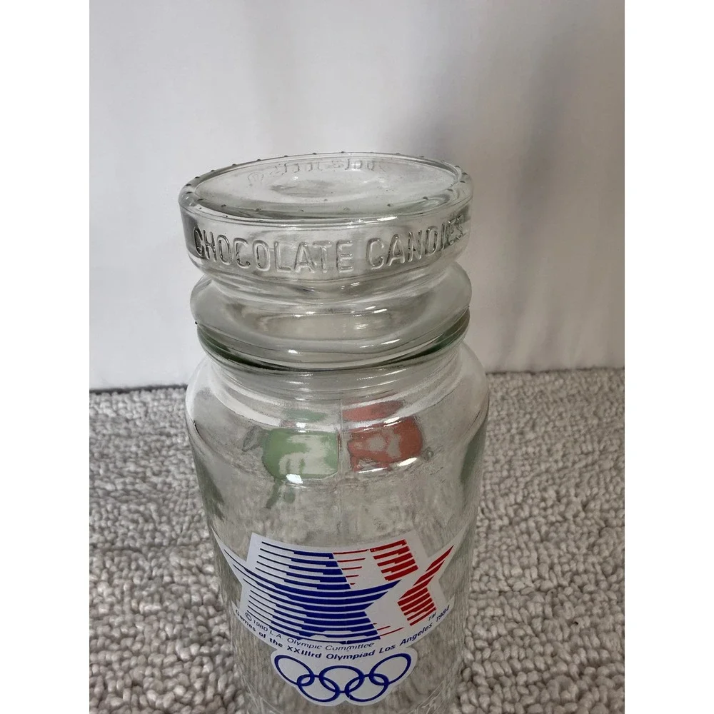 1984 Los Angeles Olympics M M Jar Glass Candy Container‎ Collectible